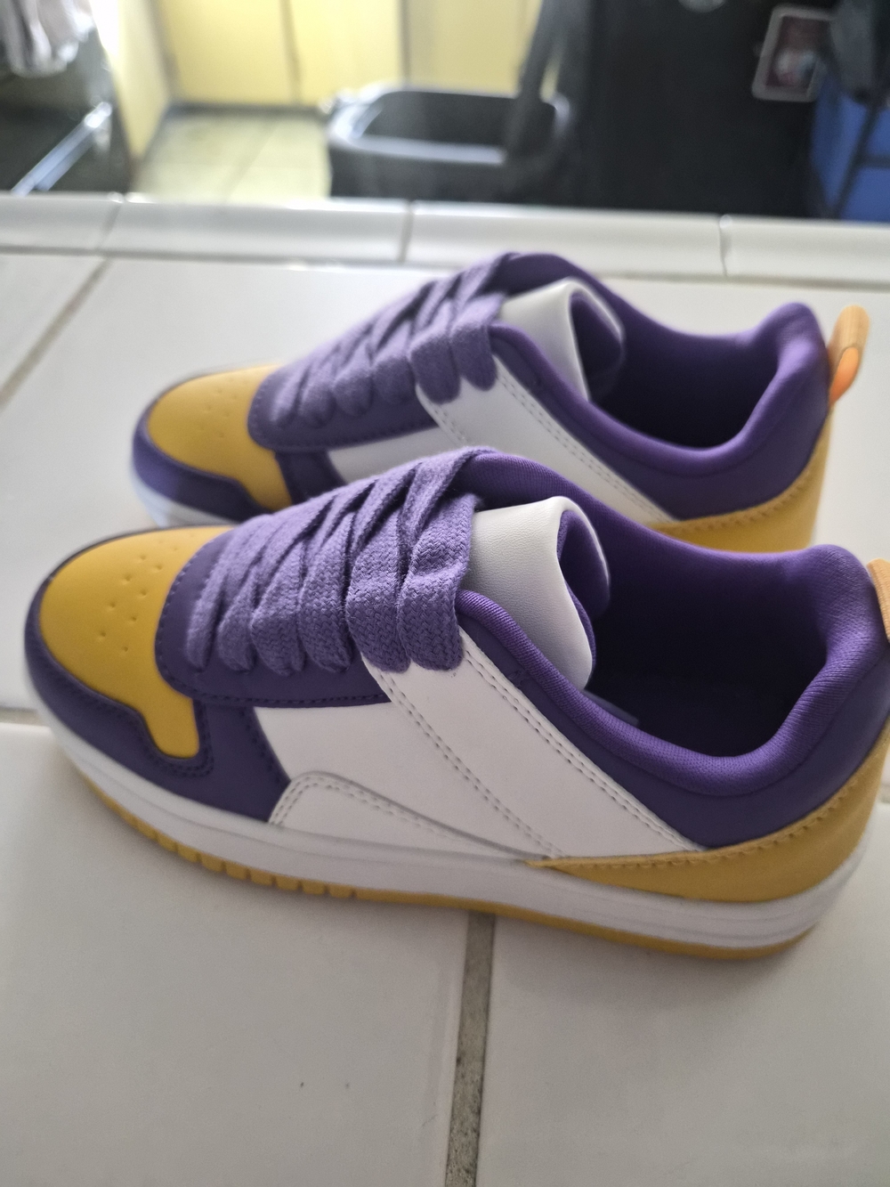 Kids Low-Top Sneakers in Purple, White & Yellow